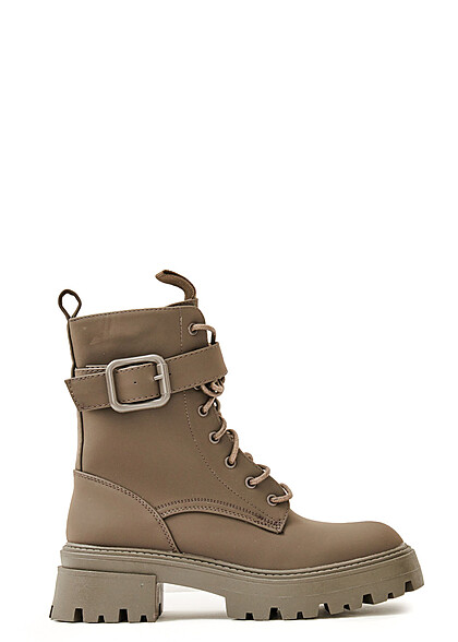 Seventyseven Lifestyle Dames Veterschoenen met rits en gesp kaki