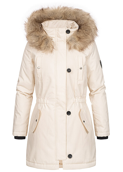 ONLY Dames Winter Parka met capuchon afneembare imitatiebont en 4 zakken wit