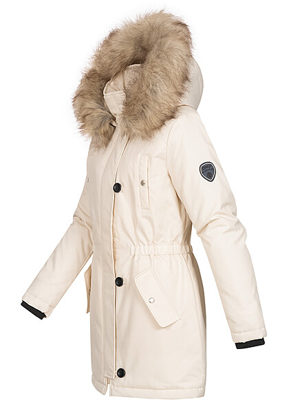 ONLY Dames Winter Parka met capuchon afneembare imitatiebont en 4 zakken wit
