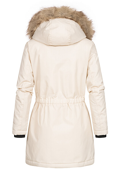 ONLY Dames Winter Parka met capuchon afneembare imitatiebont en 4 zakken wit
