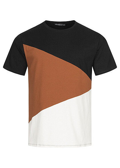 Seventyseven Lifestyle Heren T-shirt met zigzag print zwart bruin wit