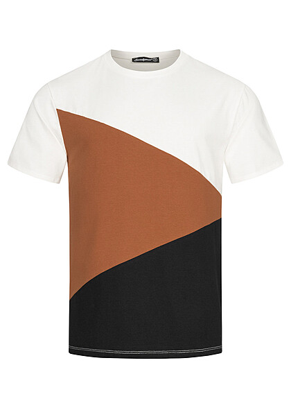 Seventyseven Lifestyle Heren T-shirt met zigzag print wit zwart bruin - Art.-Nr.: 22116518