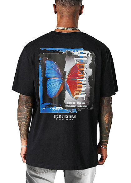 Seventyseven Lifestyle Heren T-shirt with butterfly print at the back black