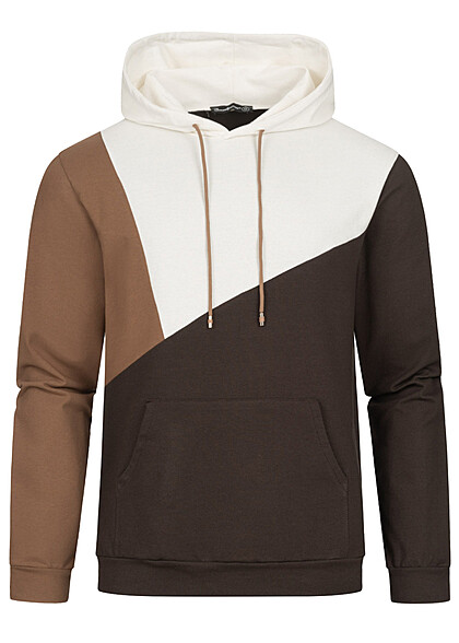 Seventyseven Lifestyle Heren Hoodie met zigzagpatroon wit bruin camel