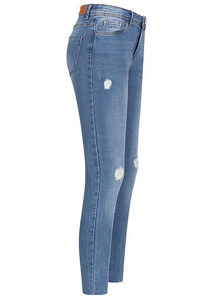 Vero Moda Dames Slim Fit Jeans Broek met 5 zakken en destroyed look medium blauw