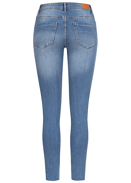 Vero Moda Dames Slim Fit Jeans Broek met 5 zakken en destroyed look medium blauw