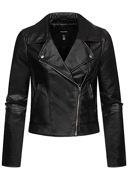 Vero Moda Dames Kunstlederen jas met asymmetrische rits en 2 zakken zwart