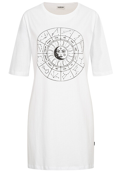Noisy May Dames Lang T-shirt Top oversized look ronde hals met zodiac print wit