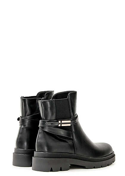 Seventyseven Lifestyle Damen Schuhe Boots mit seitl. Zipper und Schnalle schwarz
