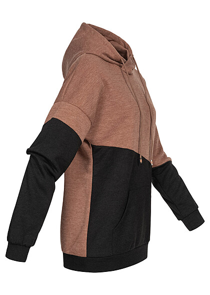 Cloud5ive Dames 2-tonige hoodie met kangoeroezak asymmetrisch bruin zwart