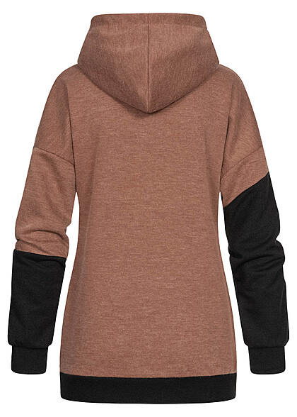 Cloud5ive Dames 2-tonige hoodie met kangoeroezak asymmetrisch bruin zwart