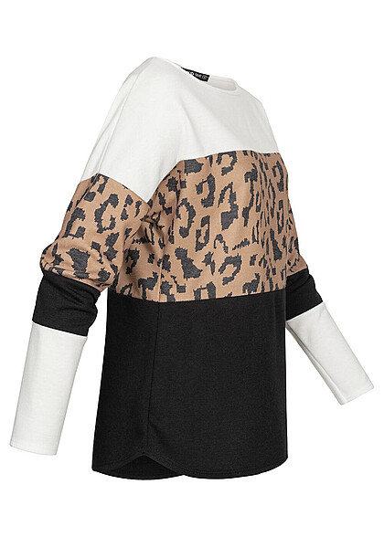Cloud5ive Dames colorblock trui met leo print zwart wit