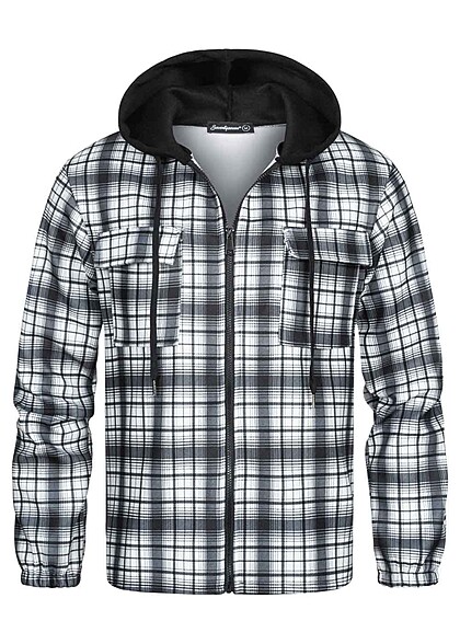 Geographical Norway Heren Tweekleurige hoodie met rits en ruitjesmotief zwart wit - Art.-Nr.: 22126576