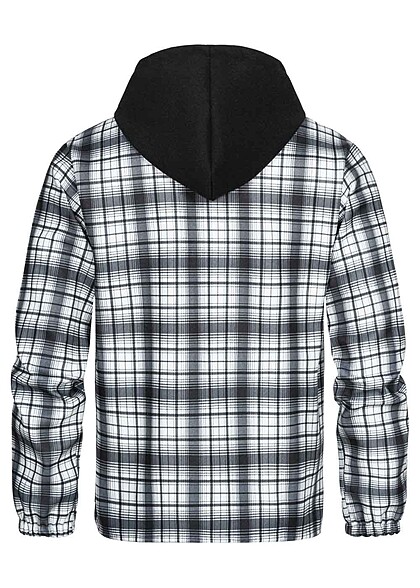 Geographical Norway Heren Tweekleurige hoodie met rits en ruitjesmotief zwart wit