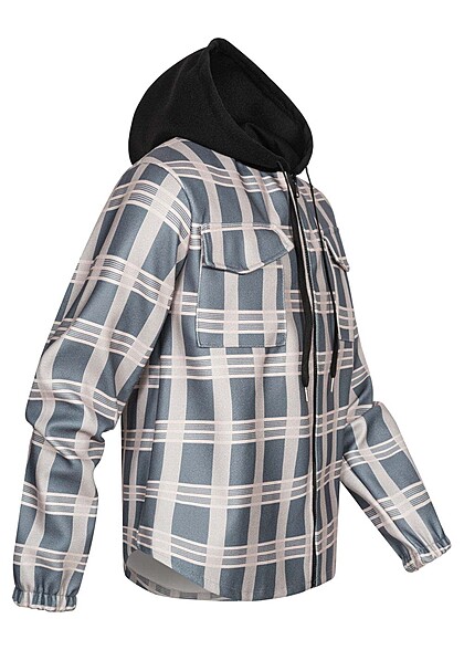 Geographical Norway Heren Tweekleurige hoodie met rits en ruitjesmotief zwart grijs