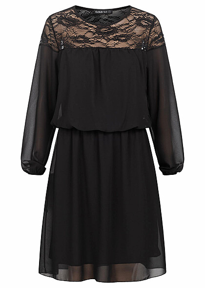 Cloud5ive Dames chiffon jurk met kanten details zwart