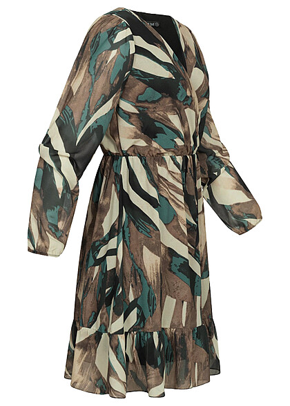 Cloud5ive Dames chiffon jurk met v-hals, wikkel-look en allover print veelkleurig