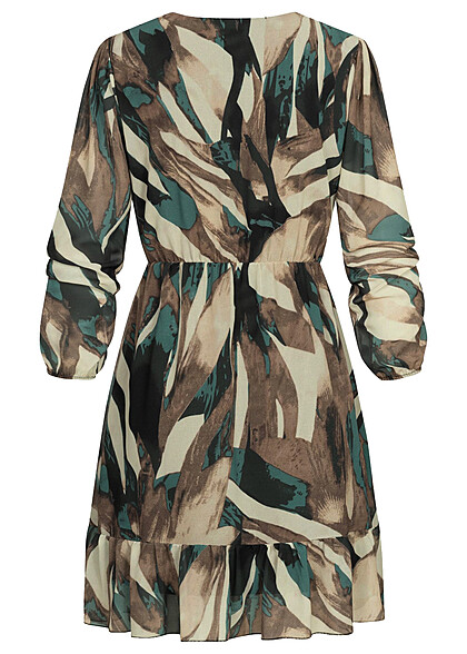Cloud5ive Dames chiffon jurk met v-hals, wikkel-look en allover print veelkleurig
