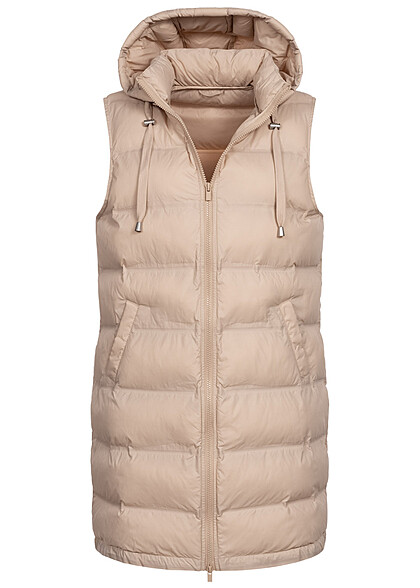 VILA Dames NOOS Gewatteerd vest met capuchon en 2 zakken beige - Art.-Nr.: 23010016