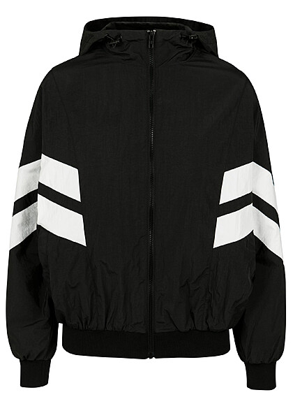 Urban Classics Damen Batwing Jacke mit Kapuze und Zipper schwarz weiss - Art.-Nr.: 23010041