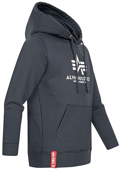 Alpha Industries Herren Basic Hoodie mit Kapuze Logo Print u. Kngurutasche navy blau