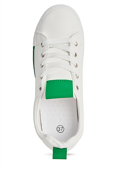 Seventyseven Lifestyle Damen Low Cut Sneaker mit Kontrast Streifen weiss grün