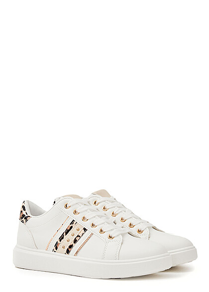 Seventyseven Lifestyle Damen Low Cut Sneaker mit Streifen Leo Print weiss