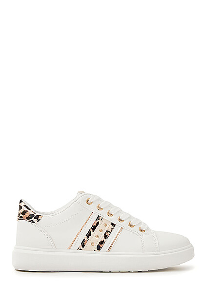 Seventyseven Lifestyle Damen Low Cut Sneaker mit Streifen Leo Print weiss