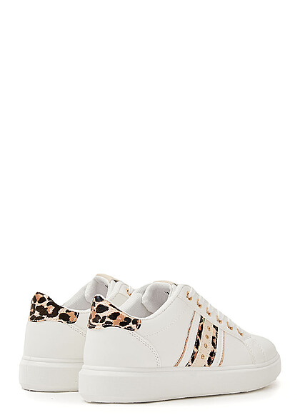 Seventyseven Lifestyle Damen Low Cut Sneaker mit Streifen Leo Print weiss