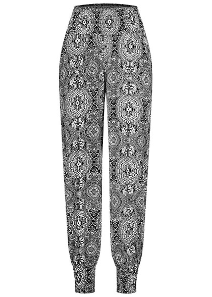 Urban Classics Dames Sarong Broek Sweatpants met Allover Print zwart wit