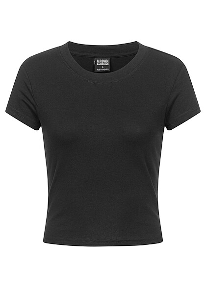 Urban Classics Damen Cropped Basic T-Shirt mit Rundhals schwarz - Art.-Nr.: 23010113