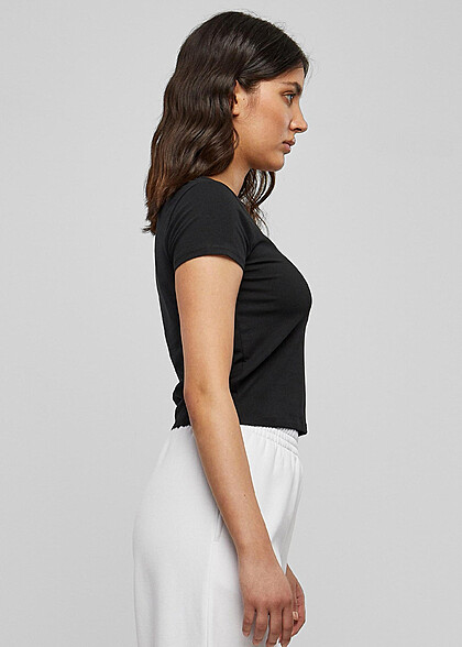 Urban Classics Dames Cropped Basic T-shirt met ronde hals zwart