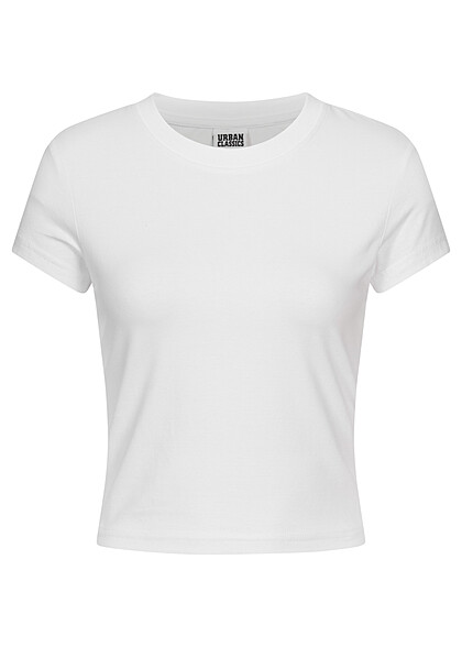 Urban Classics Dames Cropped Basic T-shirt met ronde hals wit