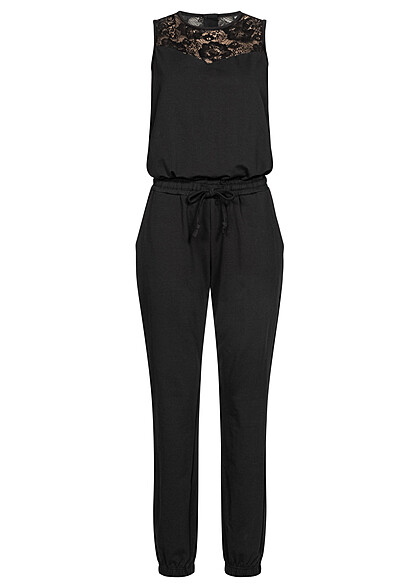 Urban Classics Damen Jumpsuit mit Gummibund und Spitze 2-Pockets schwarz - Art.-Nr.: 23010119