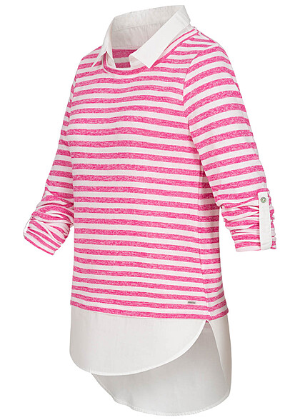 Hailys Dames 2in1 shirt pullover met omgeslagen mouw roza wit