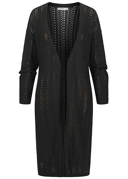 Hailys Dames vest met gatenpatroon en open snit zwart - Art.-Nr.: 23010133