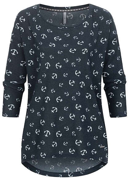 Hailys Dames  armtrui met ankerprint  blauw wit - Art.-Nr.: 23010138