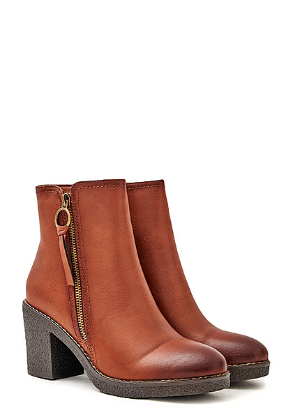 Seventyseven Lifestyle Damen Schuh Kunstleder Stiefelette m. Zipper camel braun - Art.-Nr.: 23010174