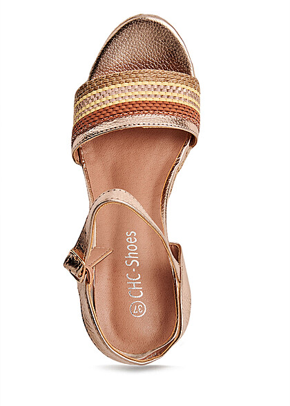 Seventyseven Lifestyle Damen Schuh Plateau Sandale Rattern Style champagne gold - Art.-Nr.: 23010177