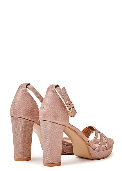Seventyseven Lifestyle Damen Schuh High Heel Sandalette mit Glitzer champagne rosa