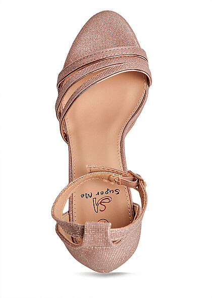 Seventyseven Lifestyle Damen Schuh High Heel Sandalette mit Glitzer champagne rosa