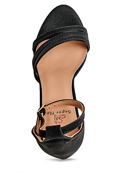 Seventyseven Lifestyle Damen Schuh High Heel Sandalette mit Glitzer schwarz