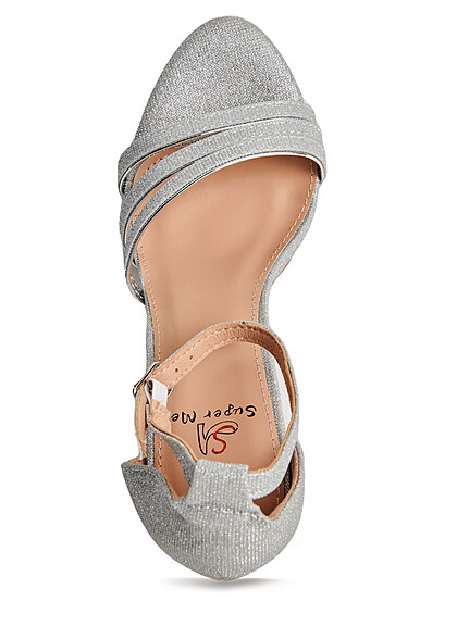 Seventyseven Lifestyle Damen Schuh High Heel Sandalette mit Glitzer silber farbend
