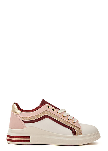 Seventyseven Lifestyle Damen Schuh Kunstleder Sneaker mit Glitzer weiss wein rot