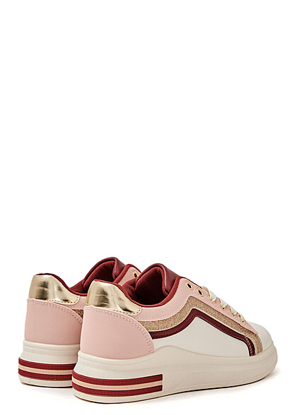 Seventyseven Lifestyle Damen Schuh Kunstleder Sneaker mit Glitzer weiss wein rot