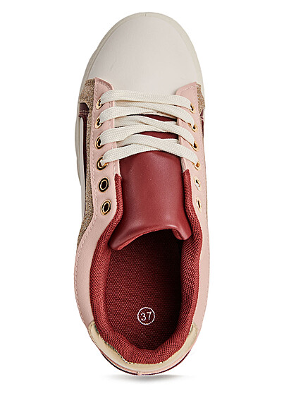 Seventyseven Lifestyle Damen Schuh Kunstleder Sneaker mit Glitzer weiss wein rot