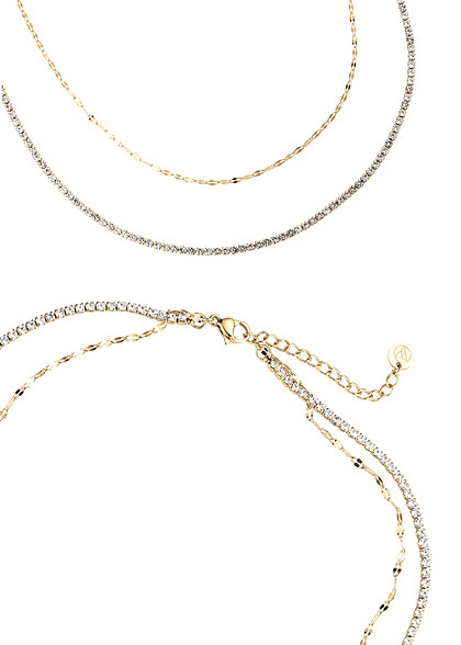 Seventyseven Lifestyle Damen Stainless Steel 2 Halsketten mit Zirkonia-Steinchen gold