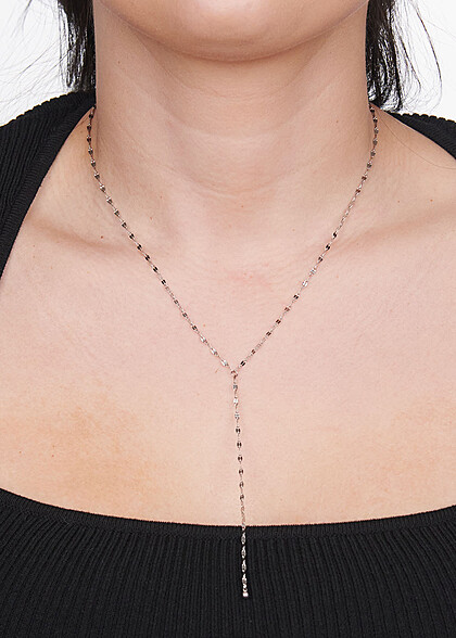 Seventyseven Lifestyle Damen Pebble & Y Chain Edelstahl Halskette silber