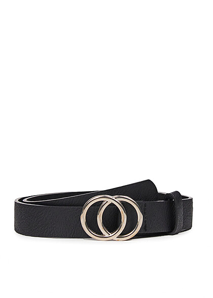 Seventyseven Lifestyle Damen Leder Gürtel mit silberner Schnalle schwarz