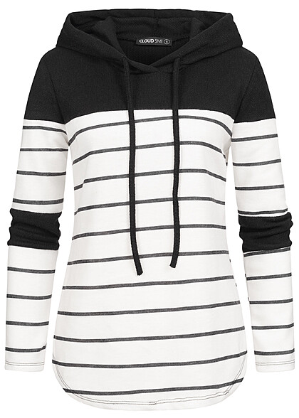 Cloud5ive Damen Hoodie mit Streifenmuster schwarz weiss - Art.-Nr.: 23016621